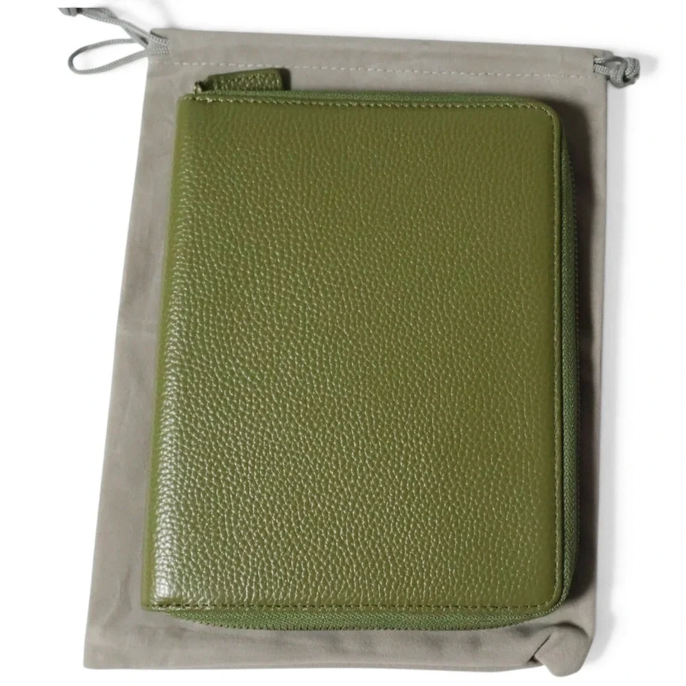 MOTERM Zip Around Planner Cover B6 Pebbled Leather Olive Green Folio
